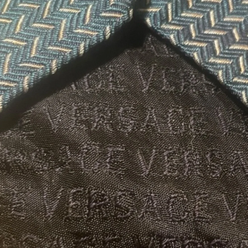 Versace Silk Tie Blue and Yellow with Medusa Versace Logo EUC